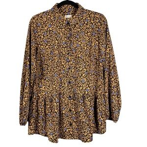 LOGO Lori Goldstein XXS Button Down Tiered Tunic Top Floral‎ Animal Print